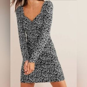 NWT Boden sweetheart jersey mini dress black white floral size 8